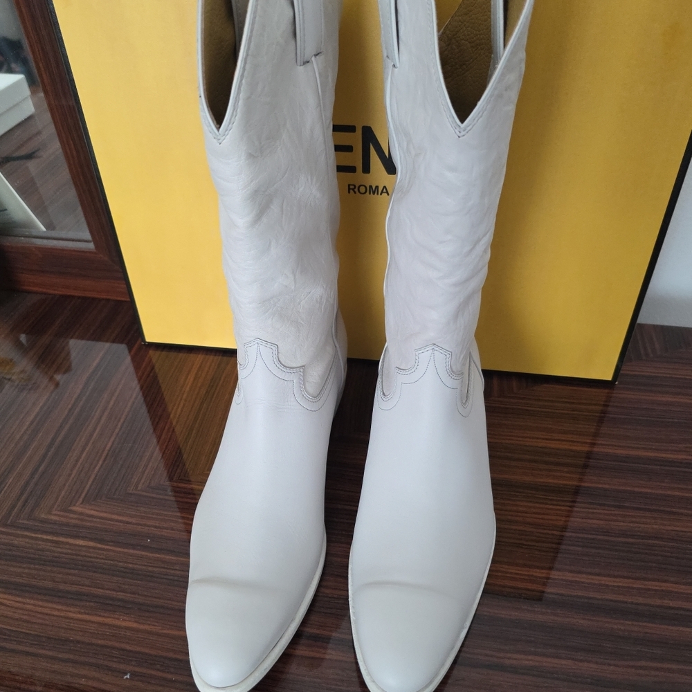 Fendi White Leather Cowboy Boots - Picture 6 of 16